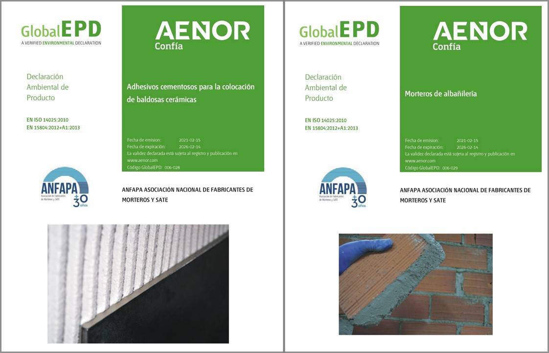  /></p>
<p><em>Fuente: ANFAPA</em></p>
<p>Por lo tanto, podemos decir que, de forma general, una declaración ambiental de producto puede ser importante para valorar características de sostenibilidad de diferentes materiales de construcción que se van a utilizar en los edificios y poco a poco comienza a ser una información solicitada y demandada por promotores, administraciones, y usuarios.</p>
<p>Desde el punto de vista del fabricante, el disponer de una DAP le presta un elemento diferenciador, con respecto a otro fabricante que no la tenga, a la hora de acceder a obras que se certifiquen bajo alguno de estos sistemas de sostenibilidad, o en la obra pública se exija disponer de esta declaración ambiental para poder acceder a la misma.</p>
<p>Estas nuevas DAP se unen a las realizadas por Anfapa en 2017 para los sistemas de aislamiento por el exterior SATE y en el caso de la de Adhesivos cementosos para la colocación de baldosas cerámicas amplia el número de empresas que se acogieron a la de aquel año.</p>
<p><img decoding=