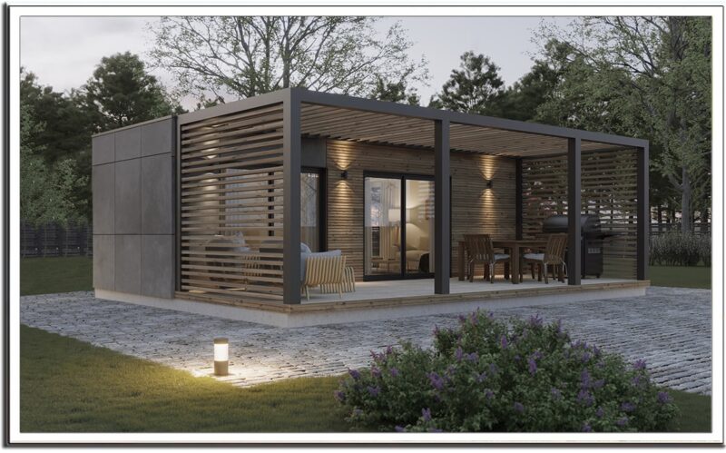Casa Modular de 1 habitación con pérgola