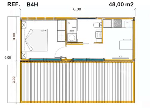 Casa Modular de 1 habitación con pérgola 54146