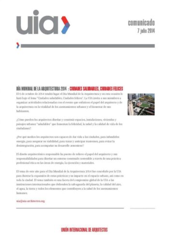 Comunicado Dia Mundial de la Arquitectura 2014 UIA 38098