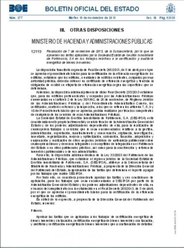 BOE Tarifas Certificación y Auditoría Energética 37638