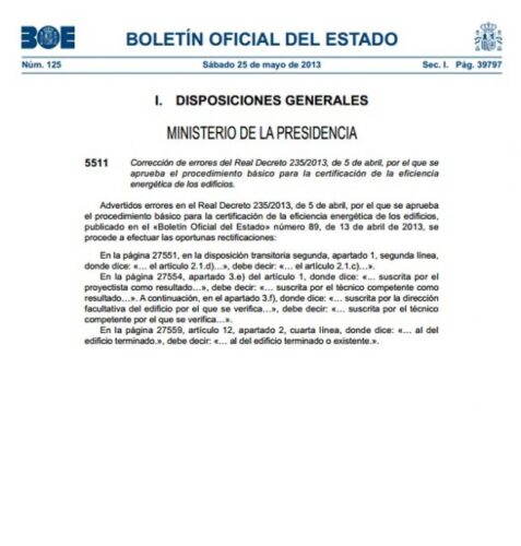 Corrección Errores RD 235/2013 de Certificación Energética 37233