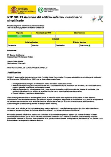 NTP 380: El síndrome del edificio enfermo: cuestionario simplificado 37599